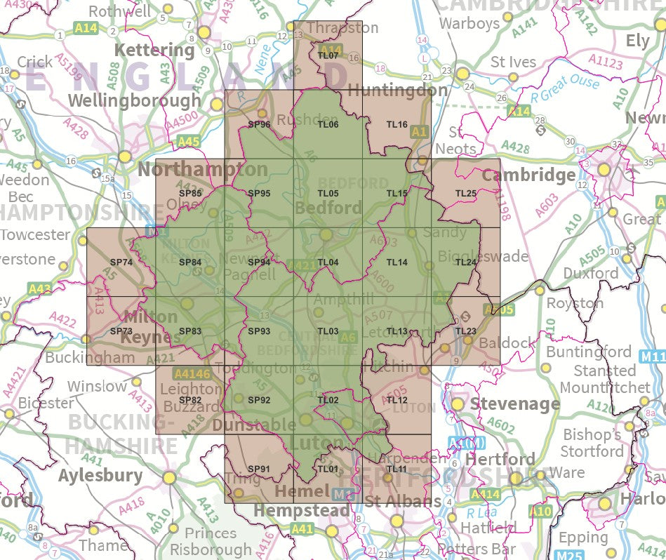 Bedfordshire and Milton Keynes - OS Map Tiles
