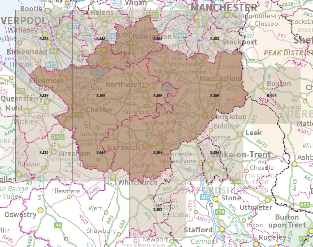 Cheshire and Warrington - OS Map Tiles