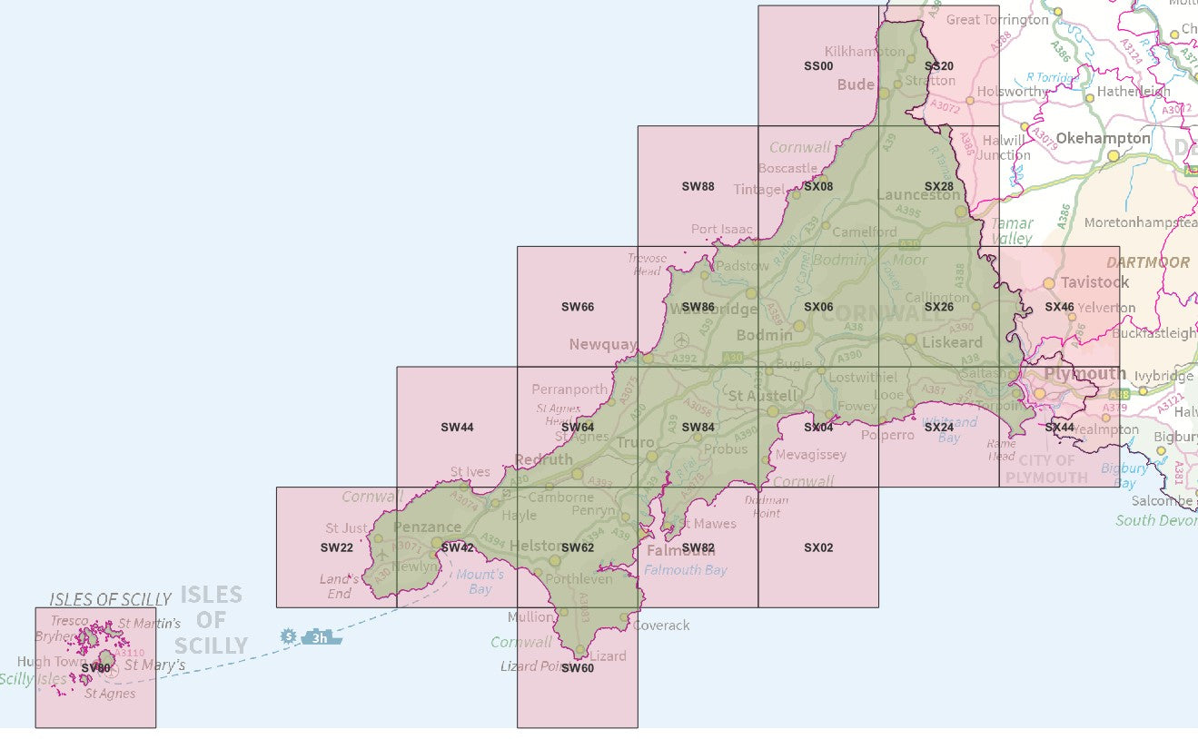 Cornwall and the Isles of Scilly - OS Map Tiles