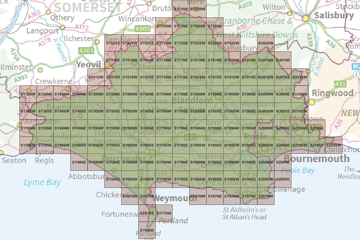 Dorset and Bournemouth - OS Map Tiles