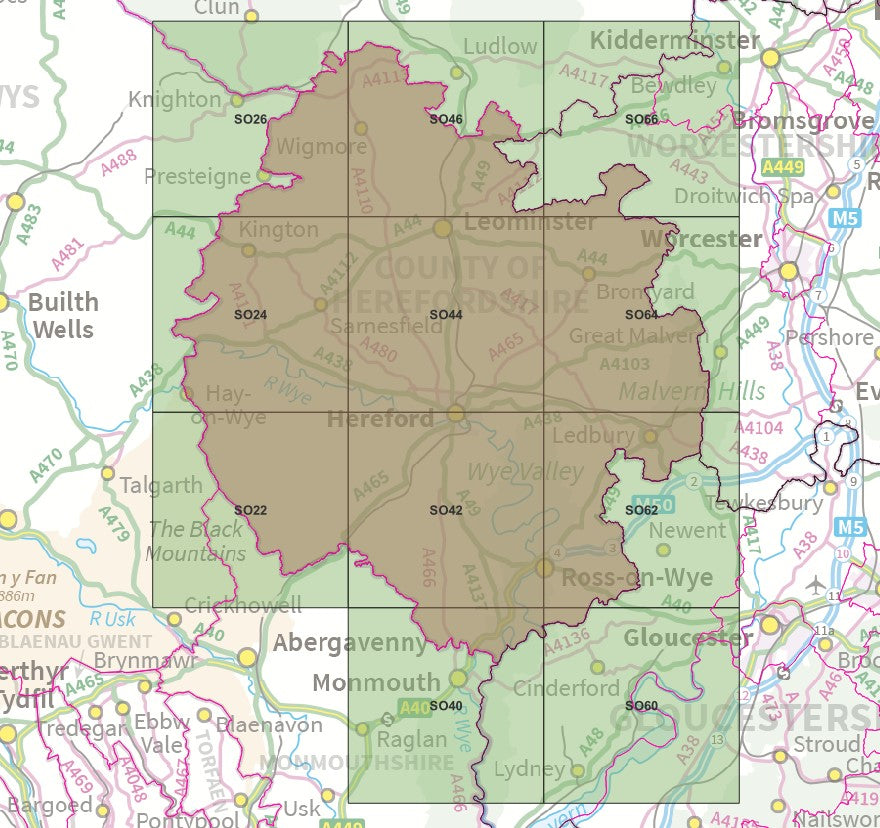 Herefordshire - OS Map Tiles – ukmaps.co.uk