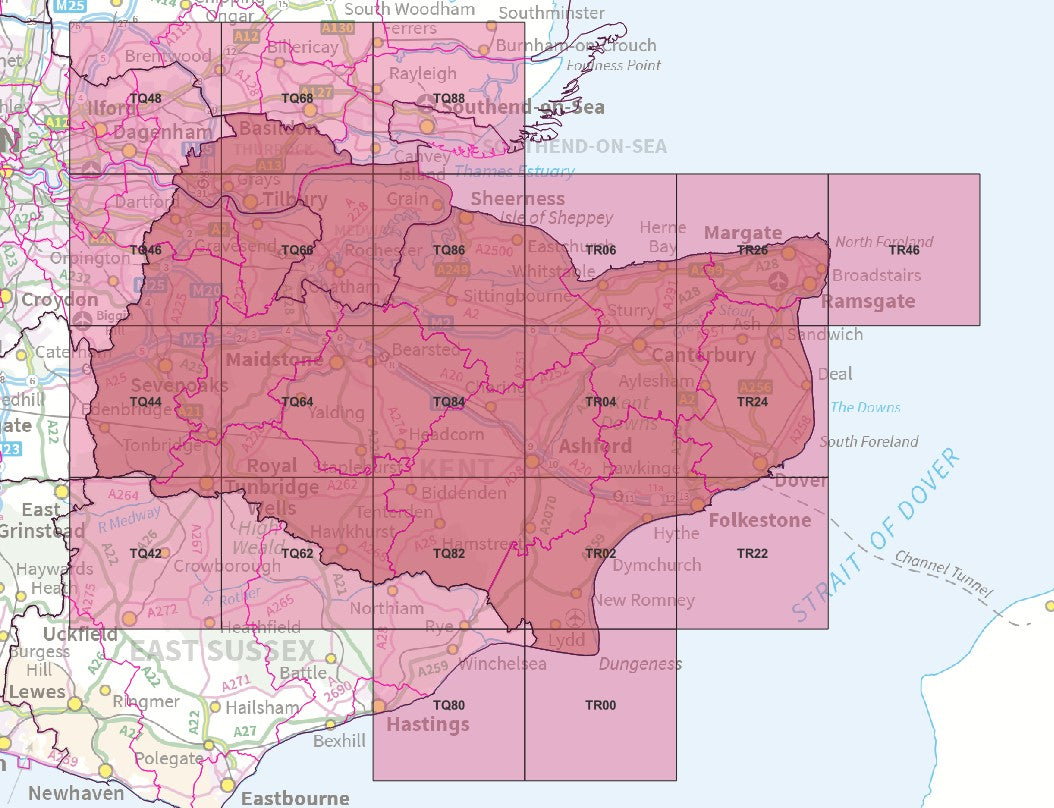 Kent, Medway and Thurrock - OS Map Tiles