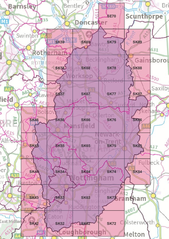 Nottinghamshire - OS Map Tiles
