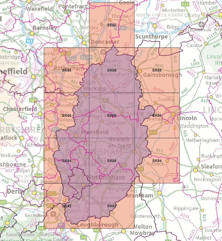 Nottinghamshire - OS Map Tiles