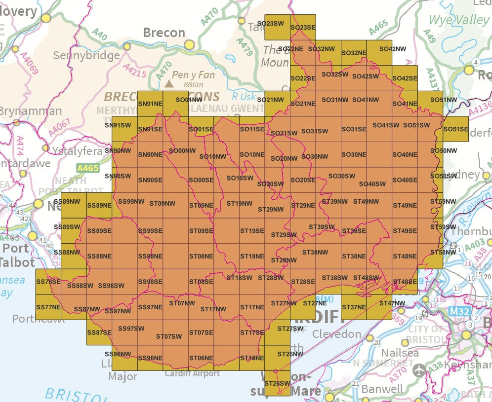 South East Wales - OS Map Tiles