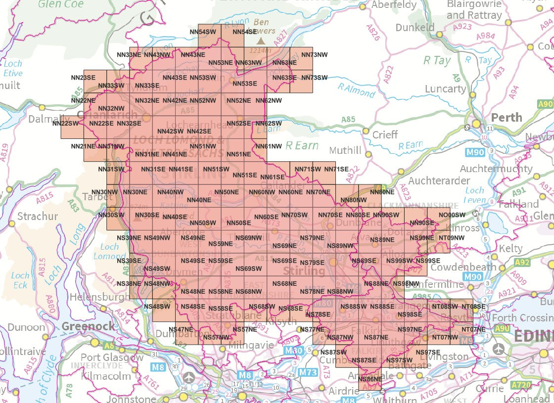 Stirling Falkirk and Clackmannan - OS Map Tiles
