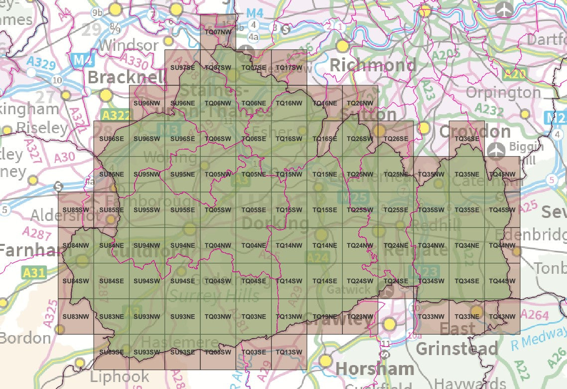 Surrey - OS Map Tiles