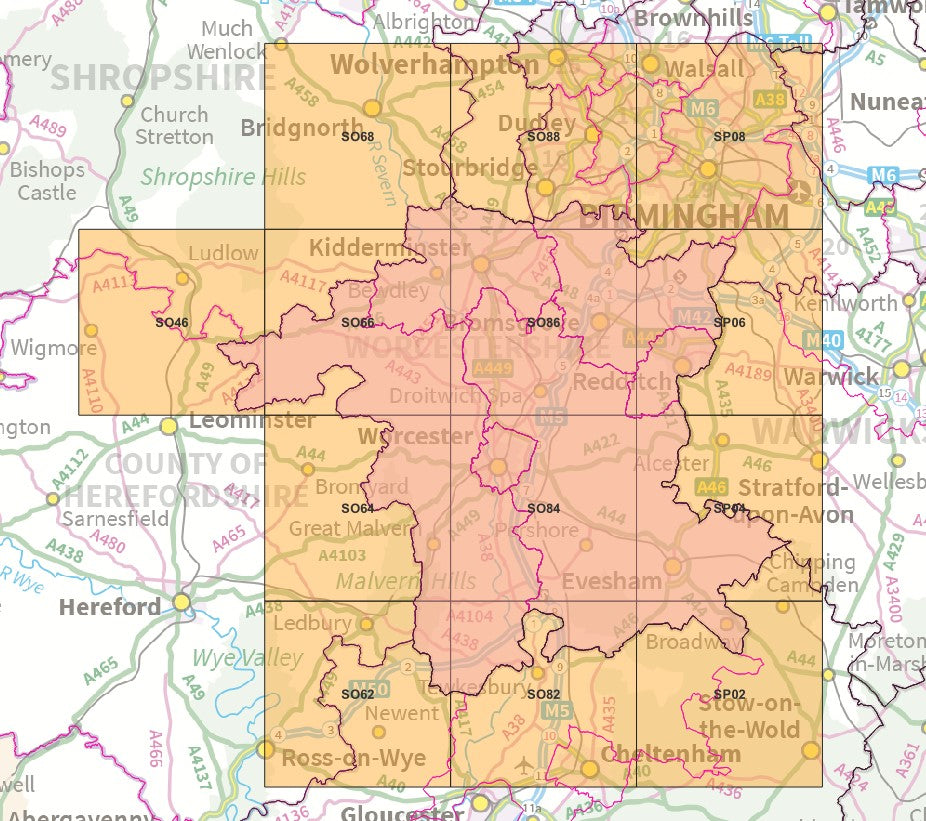 Worcestershire - OS Map Tiles