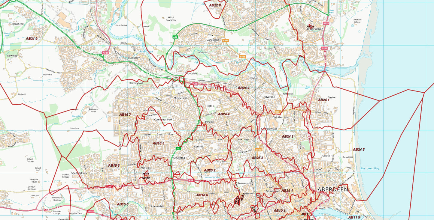 Postcode City Sector Map - Aberdeen - Digital Download