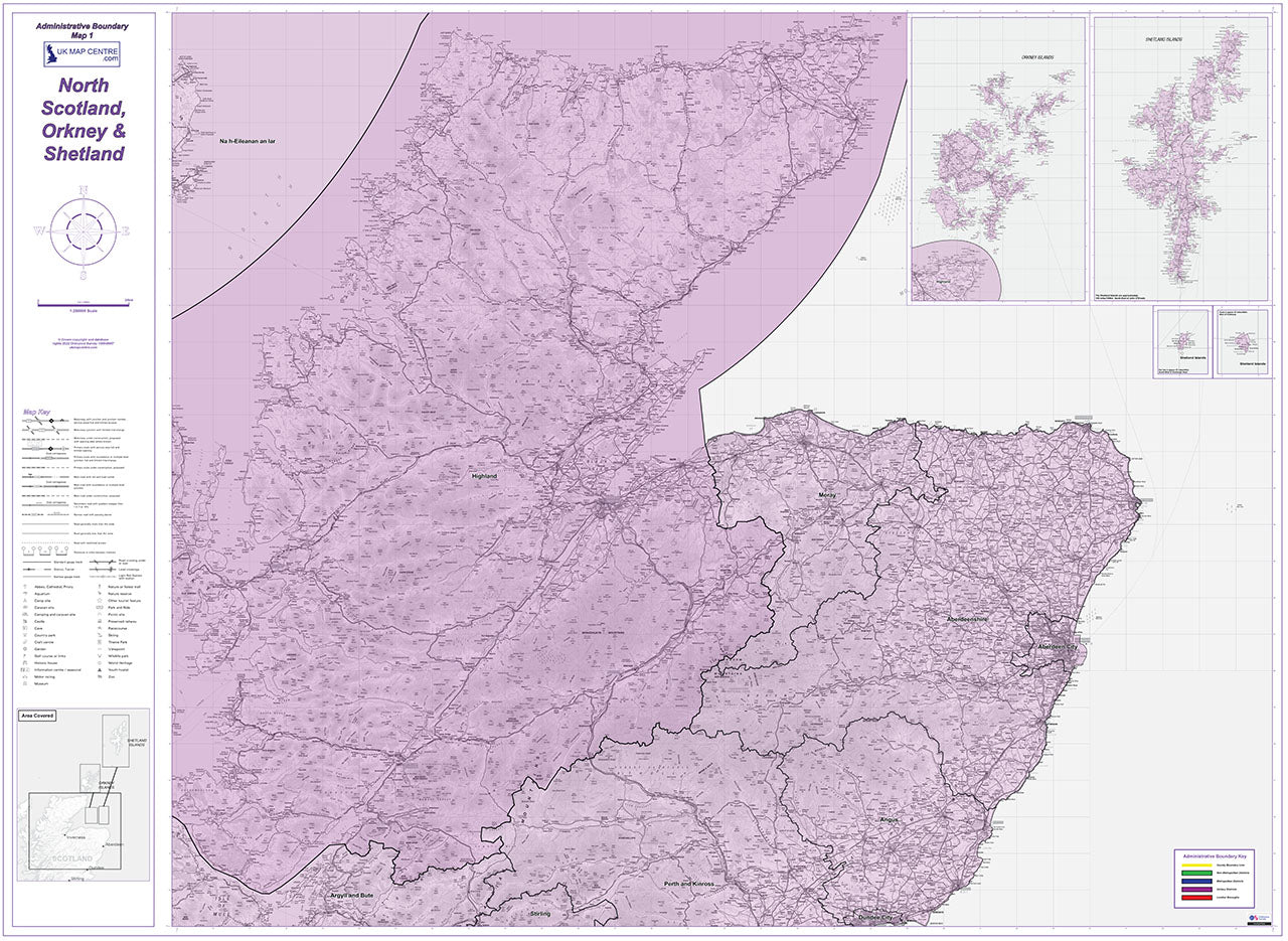 Admin Boundary Map 1 - North Scotland, Orkney & Shetland - Digital Download