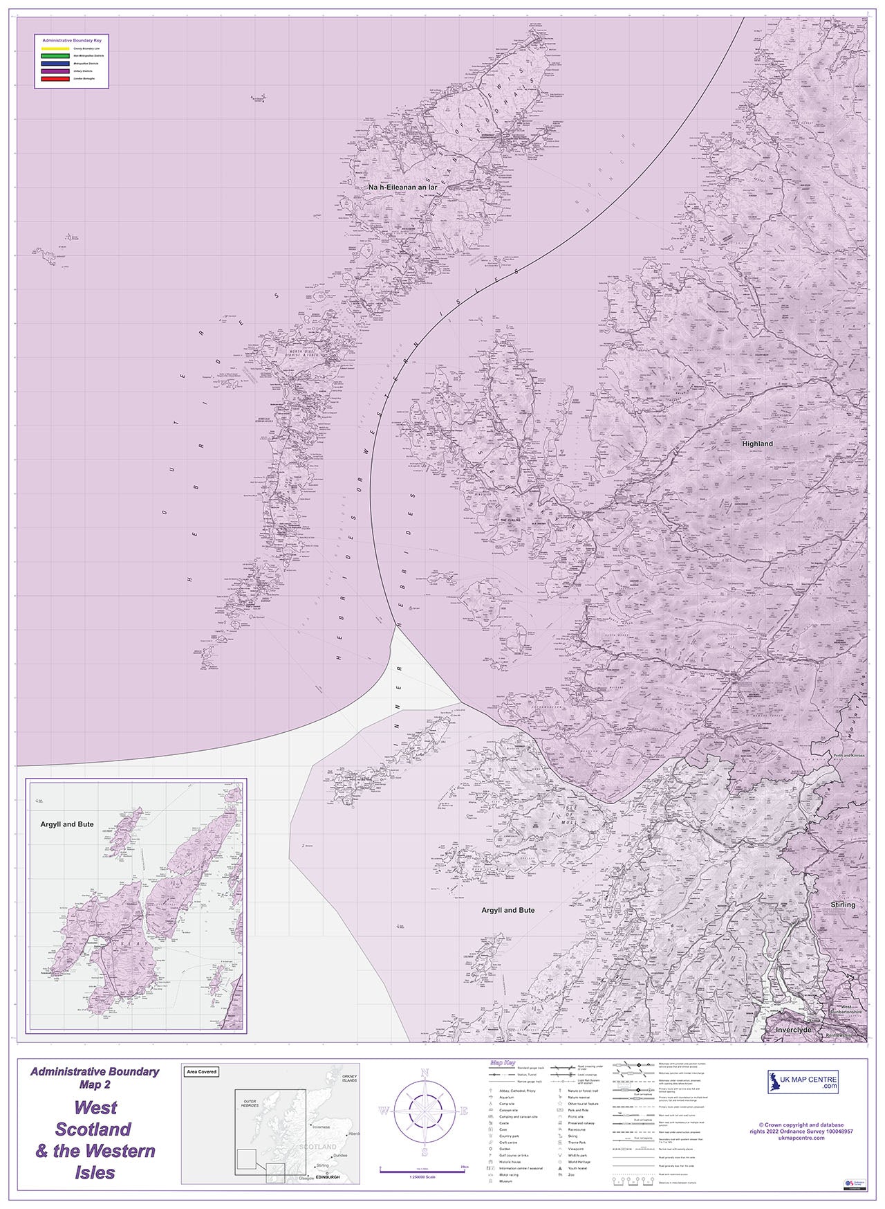 Admin Boundary Map 2 - Western Scotland & The Western Isles - Digital Download