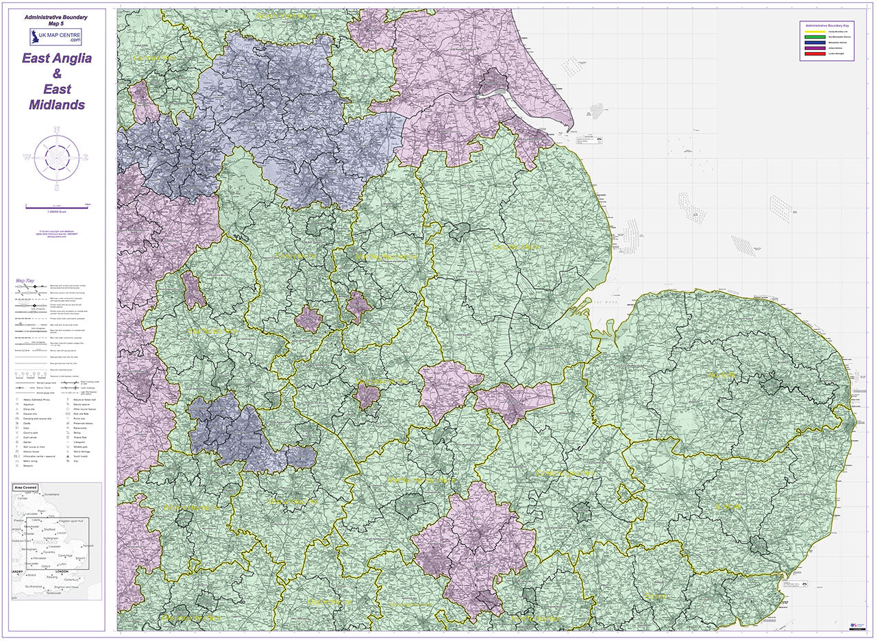 Admin Boundary Map 5 - East Midlands & East Anglia - Digital Download