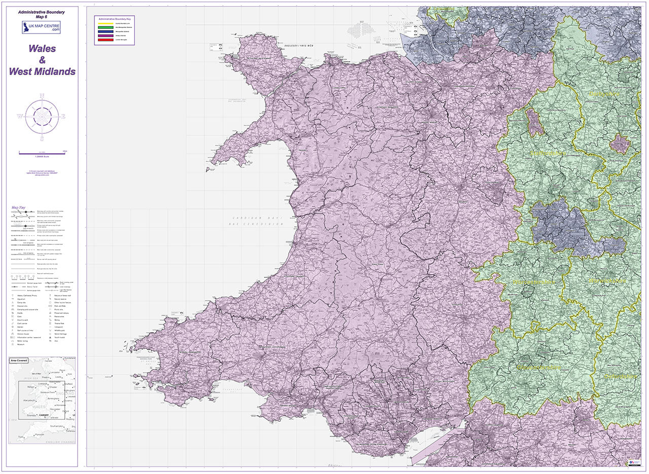 Admin Boundary Map 6 - Wales & West Midlands - Digital Download