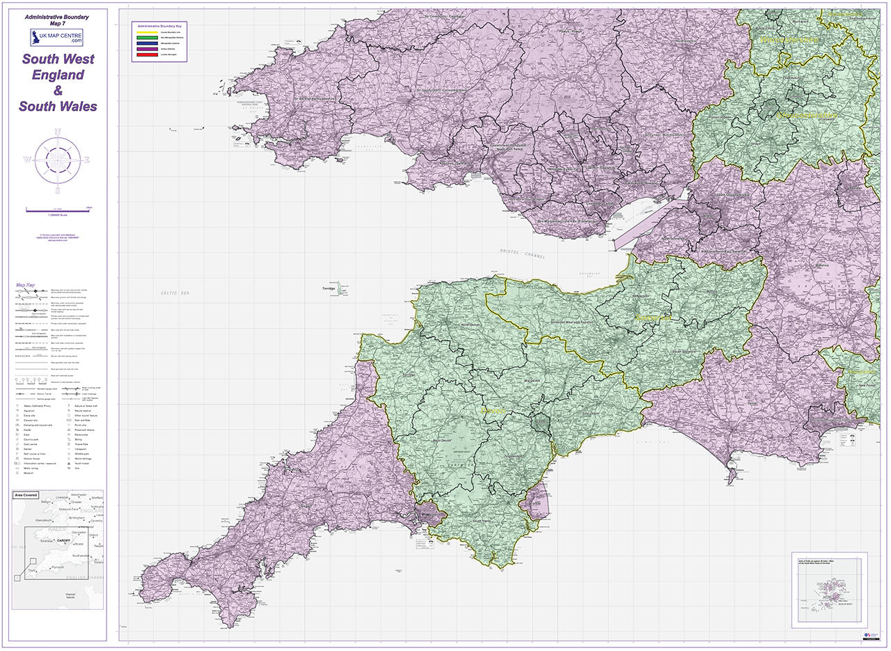 Admin Boundary Map 7 - South West England & South Wales - Digital Download