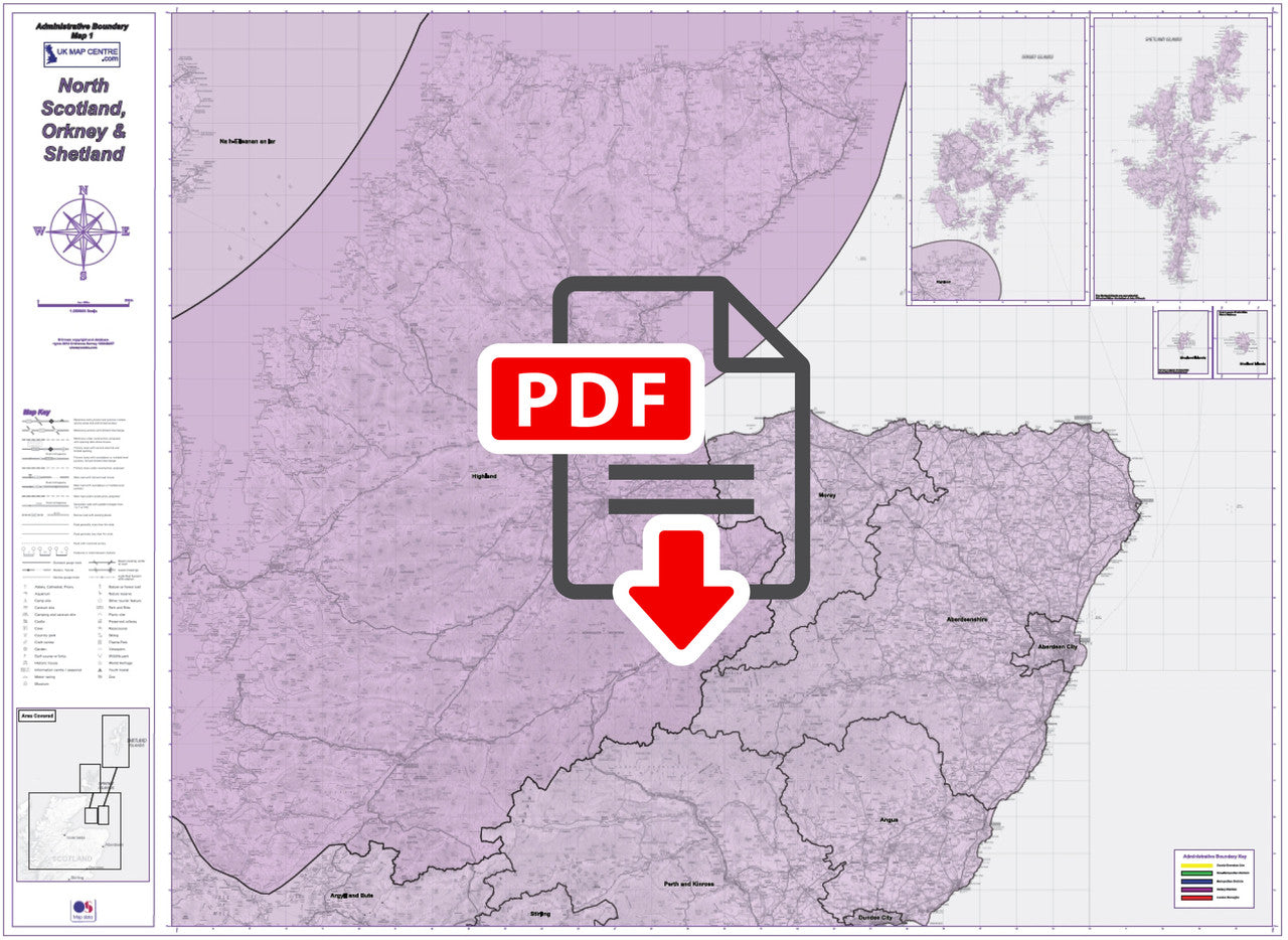 Admin Boundary Map 1 - North Scotland, Orkney & Shetland - Digital Download