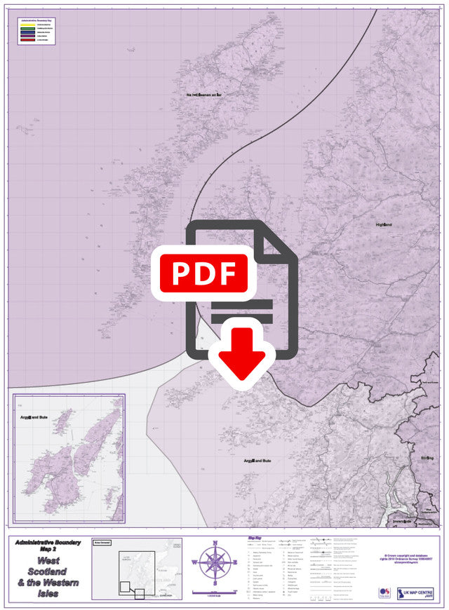 Admin Boundary Map 2 - Western Scotland & The Western Isles - Digital Download