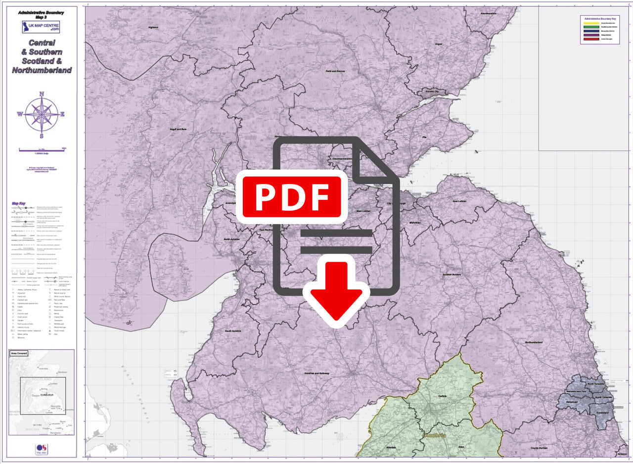 Admin Boundary Map 3 - Southern Scotland & Northumberland - Digital Download