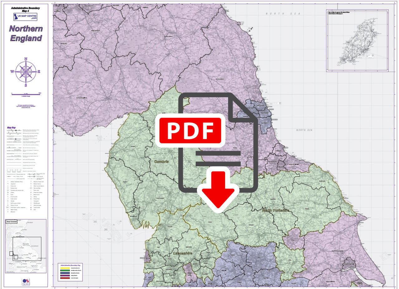 Admin Boundary Map 4 - Northern England - Digital Download