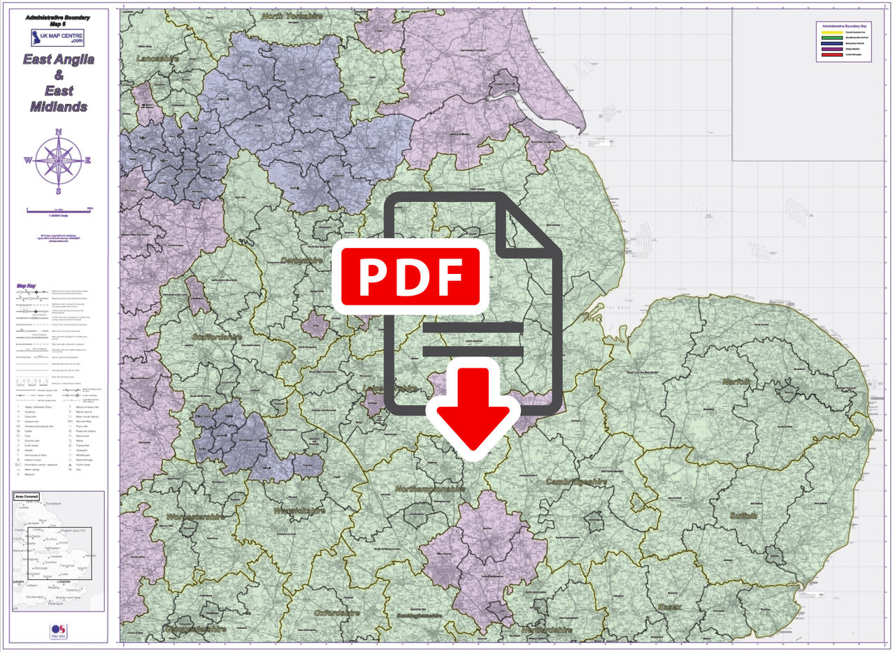 Admin Boundary Map 5 - East Midlands & East Anglia - Digital Download