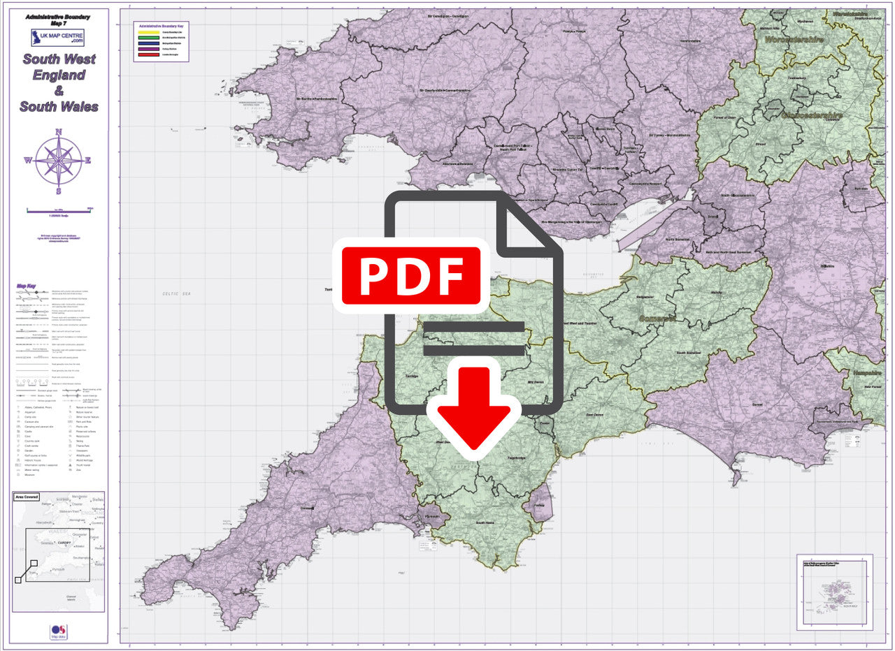 Admin Boundary Map 7 - South West England & South Wales - Digital Download