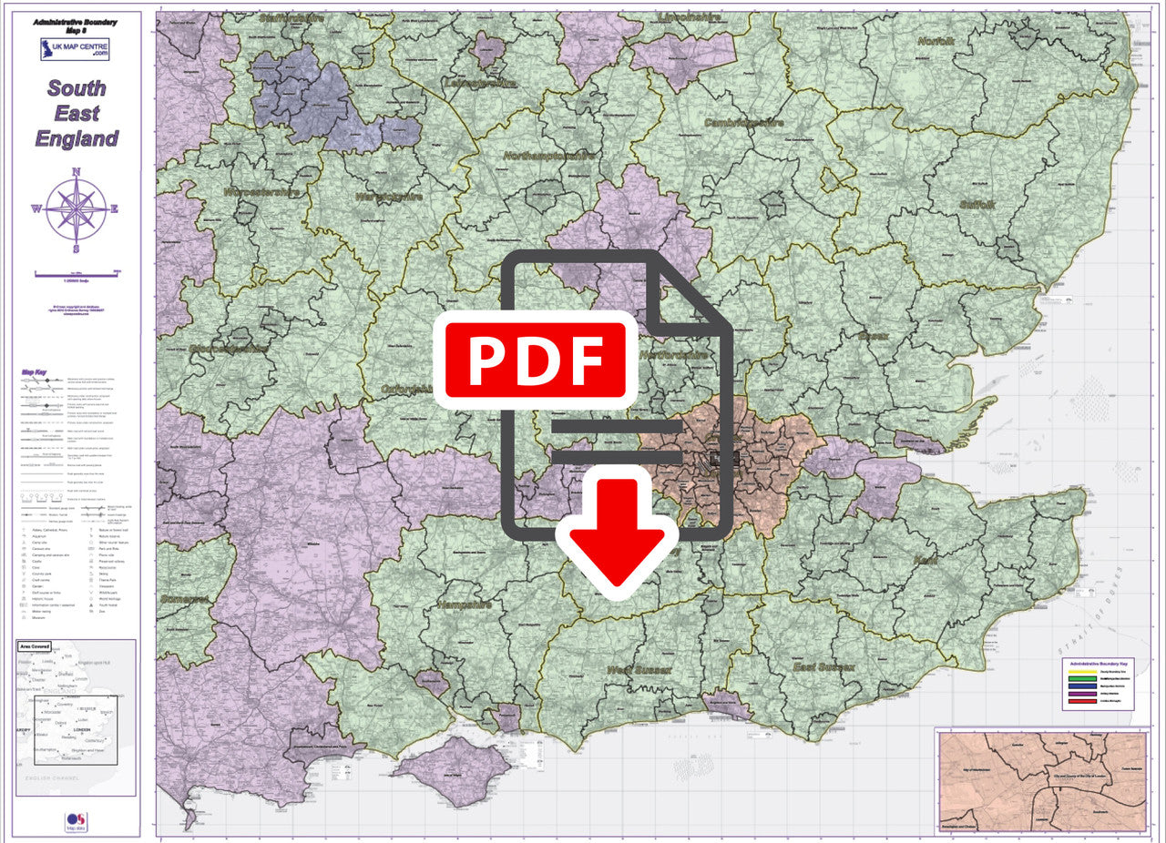 Admin Boundary Map 8 - South East England - Digital Download