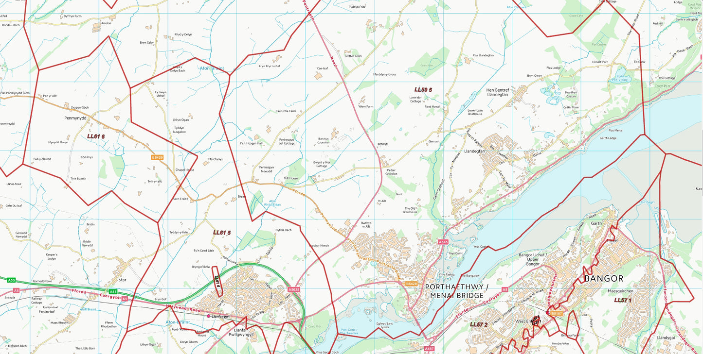 Postcode City Sector Map - Bangor - Digital Download