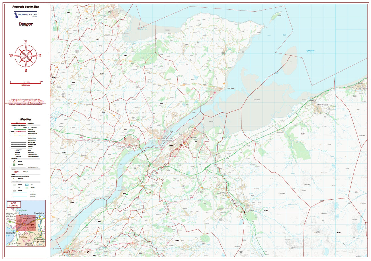 Postcode City Sector Map - Bangor - Digital Download