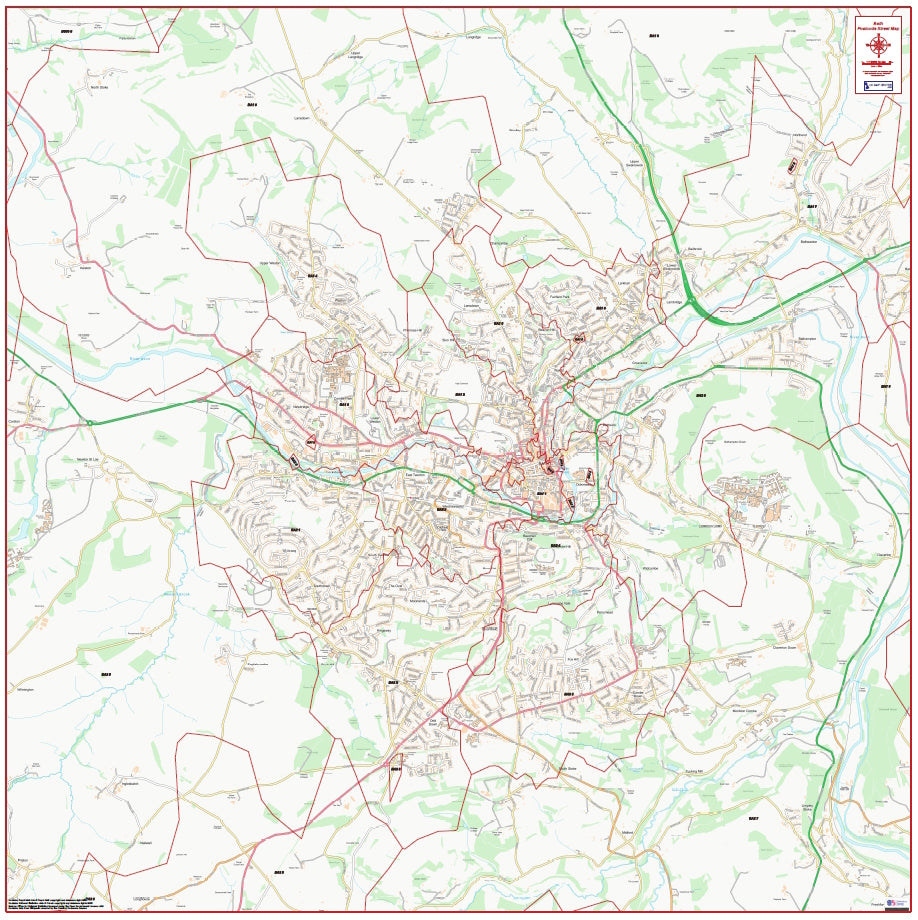 Central Bath Postcode City Street Map - Digital Download