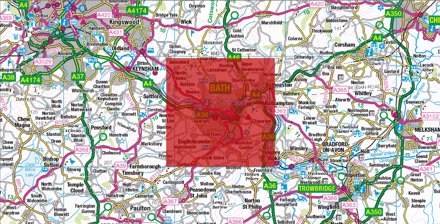 Central Bath Postcode City Street Map - Digital Download