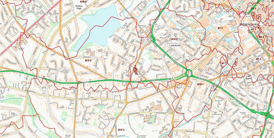 Central Birmingham Postcode City Street Map - Digital Download