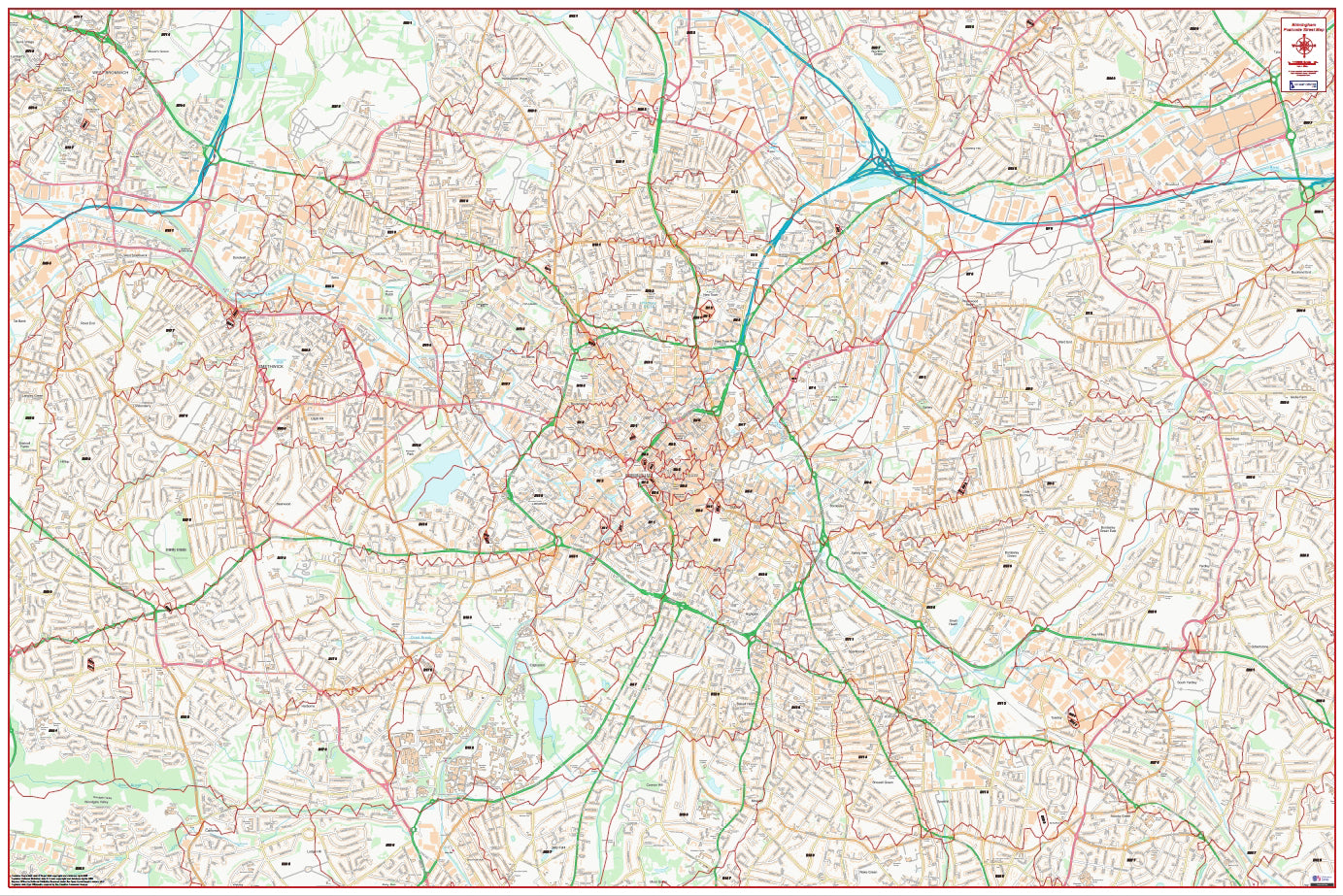Central Birmingham Postcode City Street Map - Digital Download