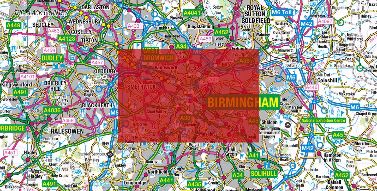 Central Birmingham Postcode City Street Map - Digital Download