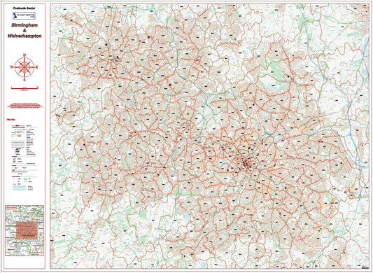 Postcode City Sector Map - Birmingham & Wolverhampton - Digital Download