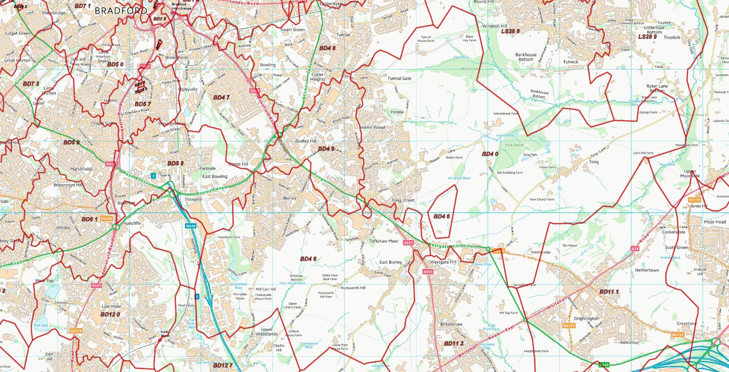 Postcode City Sector Map - Bradford - Digital Download