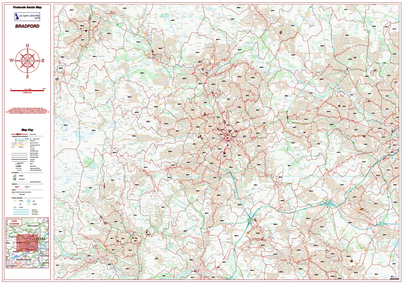 Postcode City Sector Map - Bradford - Digital Download