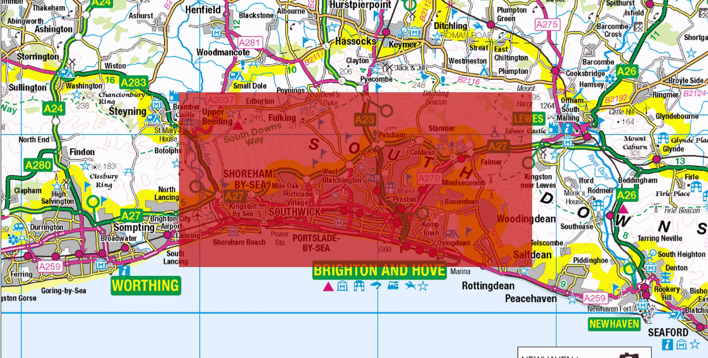 Central Brighton and Hove Postcode City Street Map - Digital Download