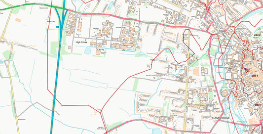 Central Cambridge Postcode City Street Map - Digital Download