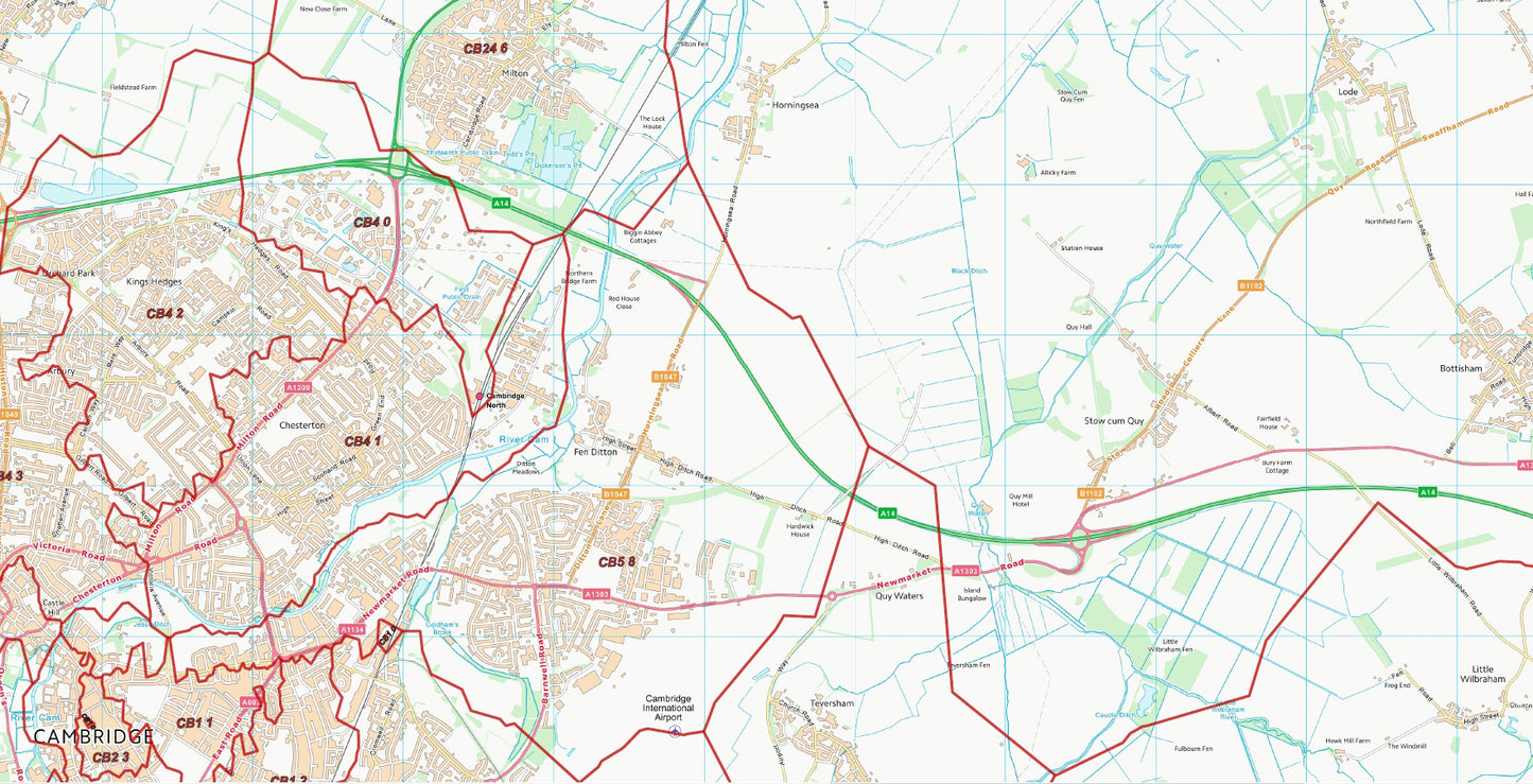 Postcode City Sector Map - Cambridge - Digital Download