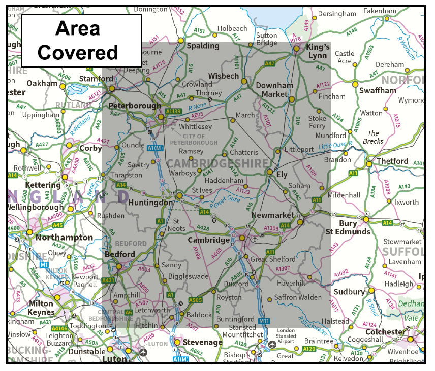 Cambridgeshire County Map - Digital Download