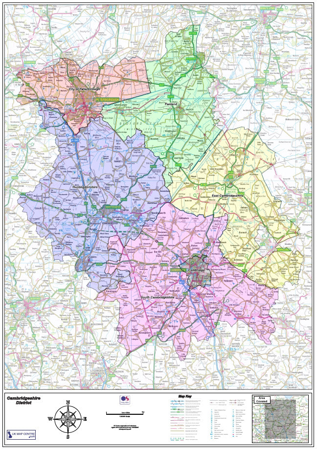 Cambridgeshire County Map - Digital Download