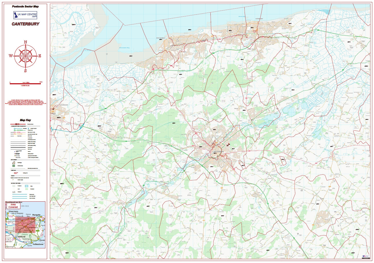 Postcode City Sector Map - Canterbury - Digital Download