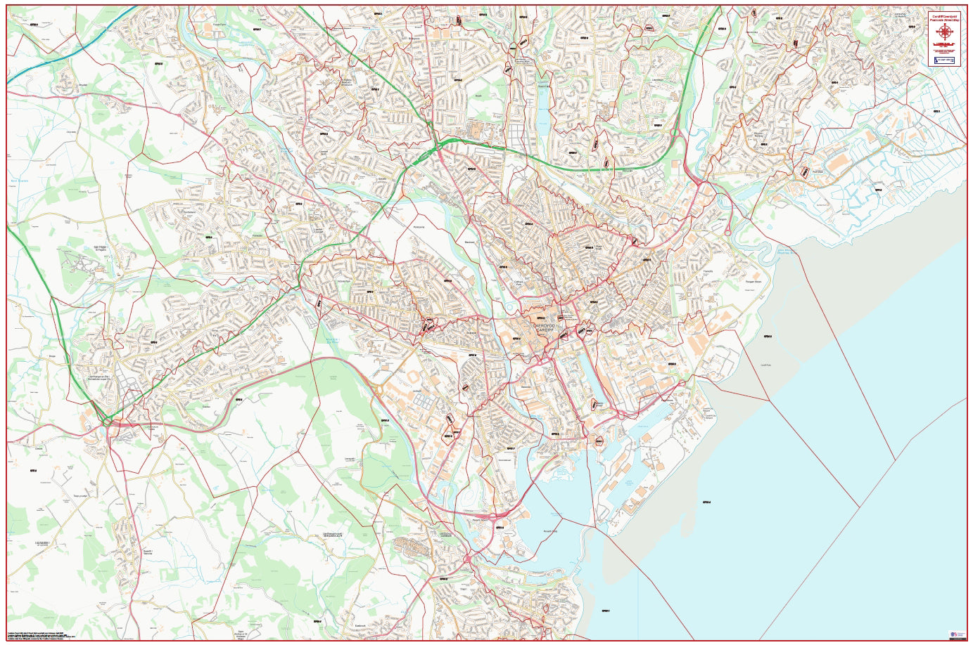 Central Cardiff Postcode City Street Map - Digital Download