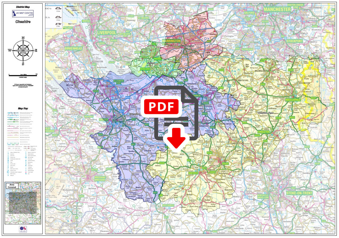 Cheshire County Boundary Map - Digital Download