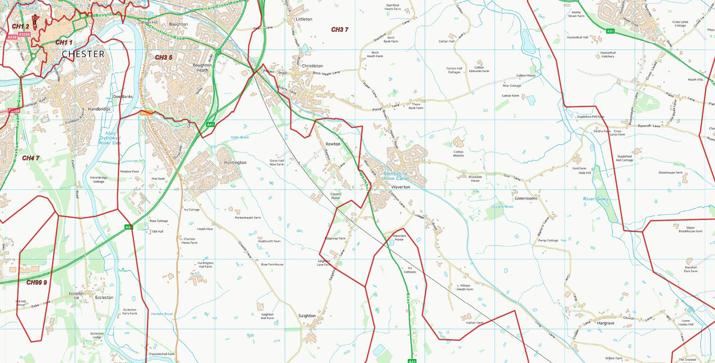 Postcode City Sector Map - Chester - Digital Download