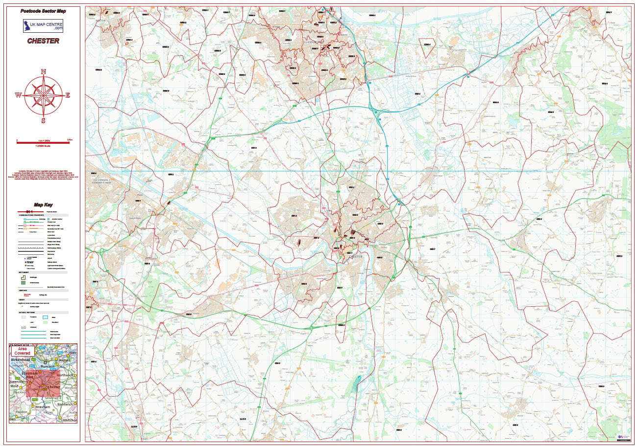 Postcode City Sector Map - Chester - Digital Download