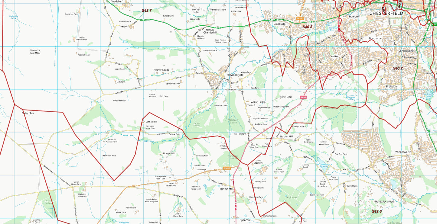 Postcode City Sector Map - Chesterfield - Digital Download