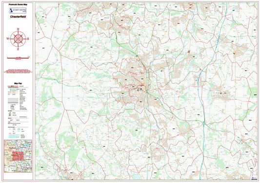 Postcode City Sector Map - Chesterfield - Digital Download