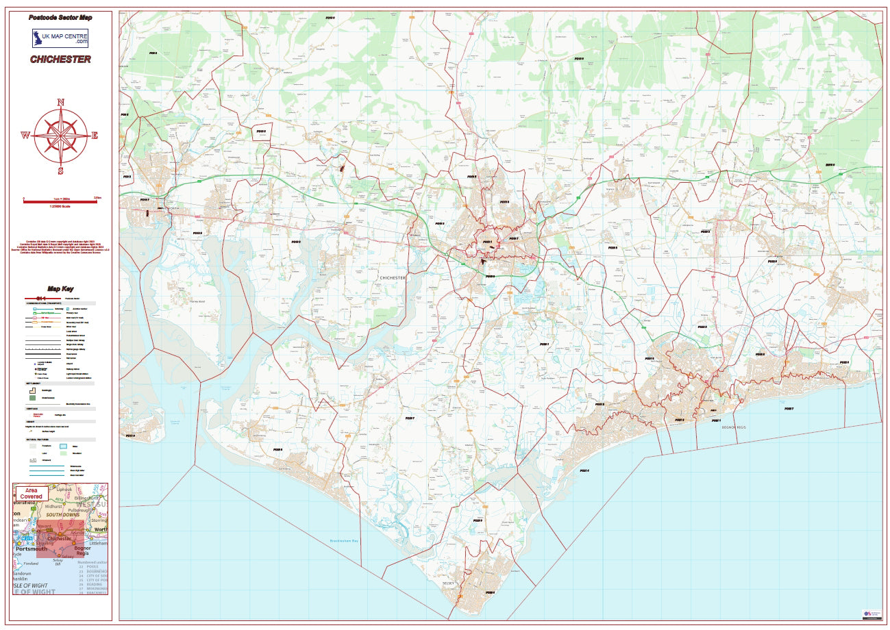 Postcode City Sector Map - Chichester - Digital Download