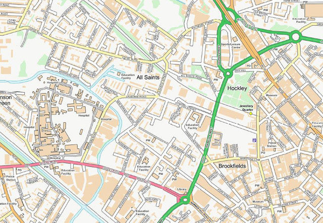 Central Birmingham City Street Map - Digital Download