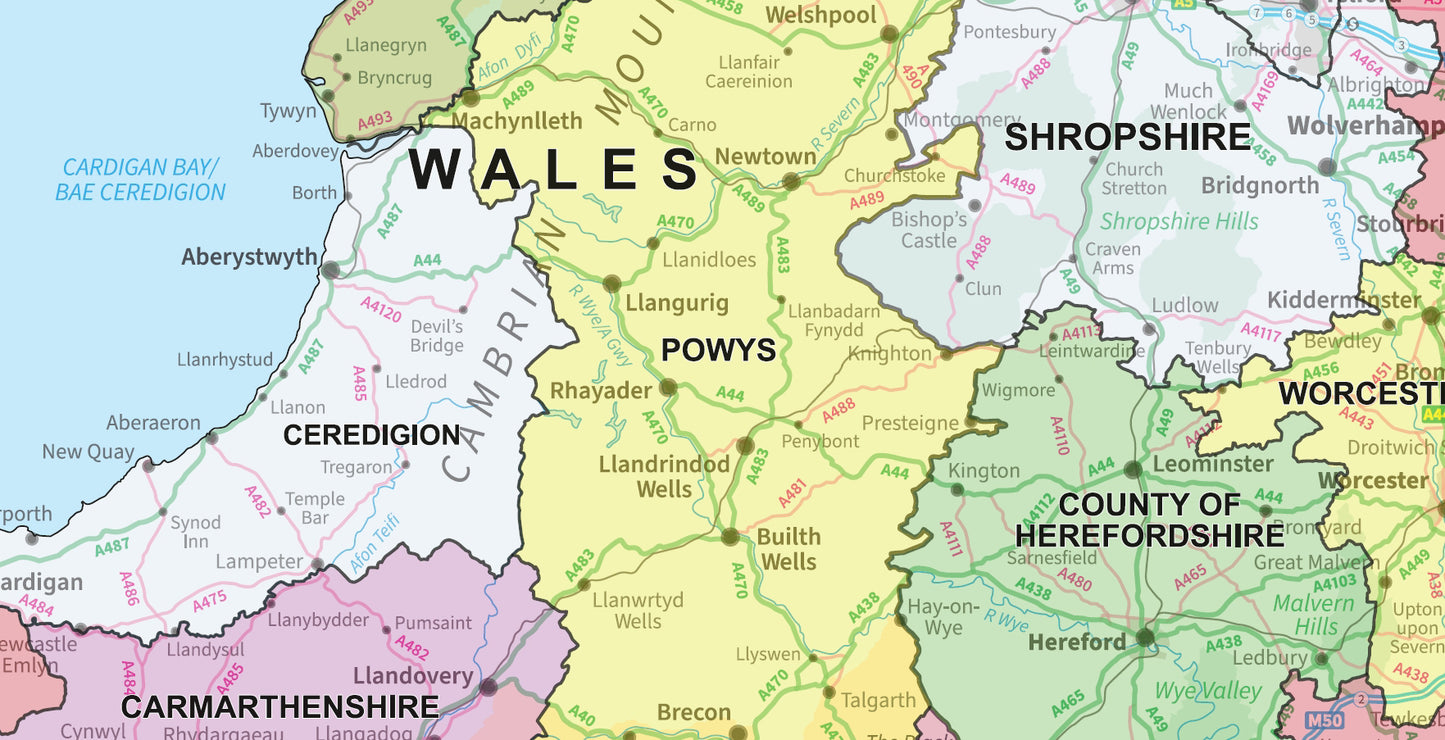 Compact Wales Admin Map - Digital Download
